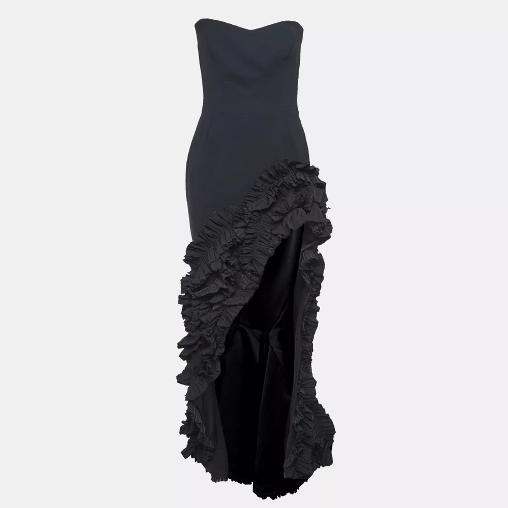 Maticevski Black Crepe Ruffled Asymmetric Gown